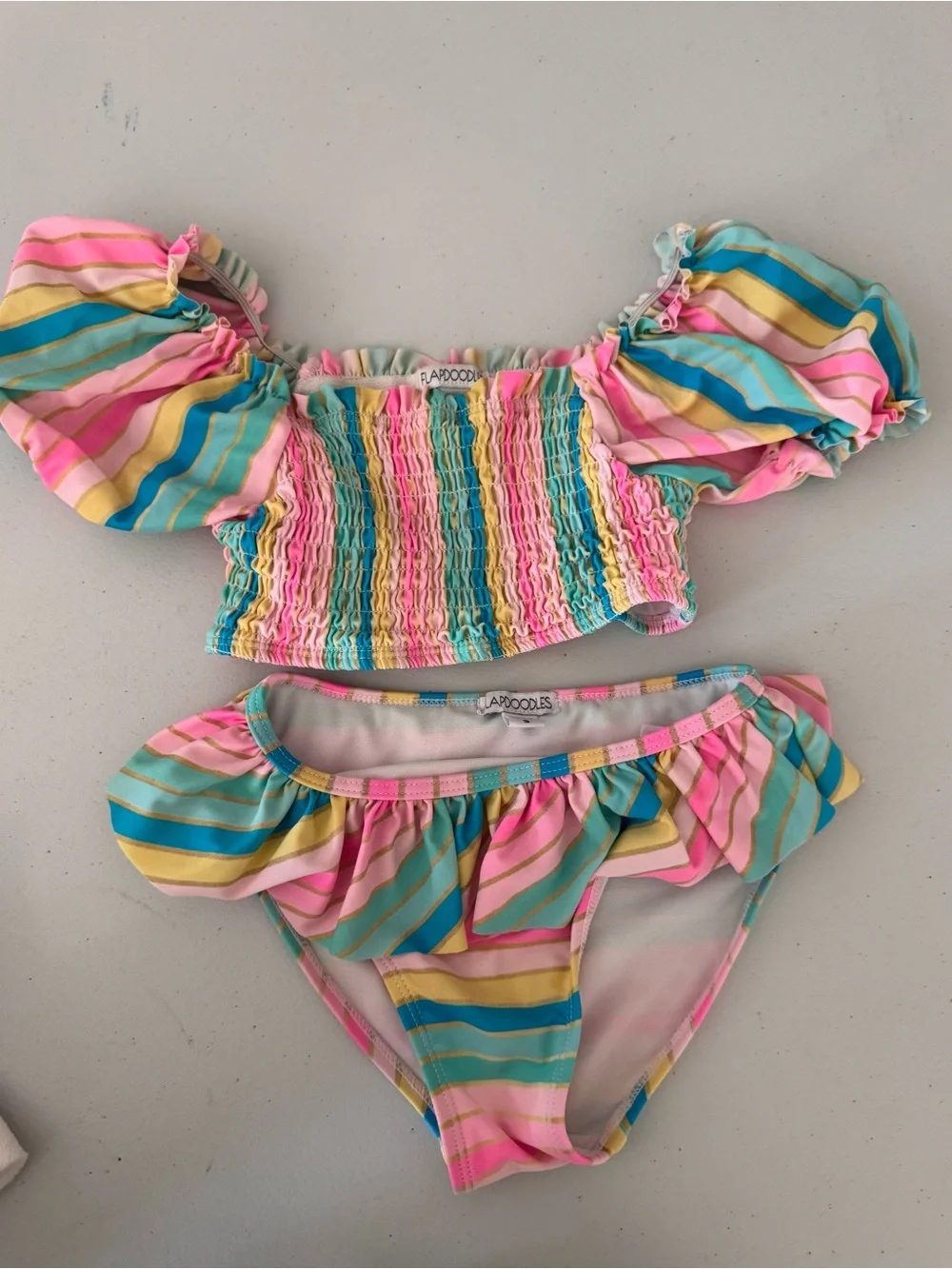 Flapdoodles Pastel Striped Bikini Bottoms with Gold Accents